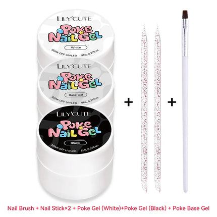 LILYCUTE 8ml 2/3/4PCS Poke Poke Gel Nail Polish Set Black White Wave Texture Nail Painting Art Gel Soak Off UV LED Varnish Kit