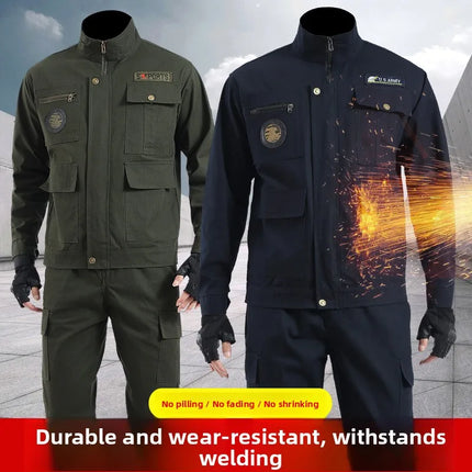 Thickened Work Uniform Set for Men Spring Autumn Auto Repair Welding Heat Resistant Wearable Labor Protection Clothing for Co...