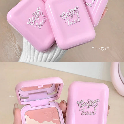 Gege Bear 2-in-1 Highlighter Blush Powder With a Powder Puff Multi-functional Makeup Brightening Natural Matte Makeup