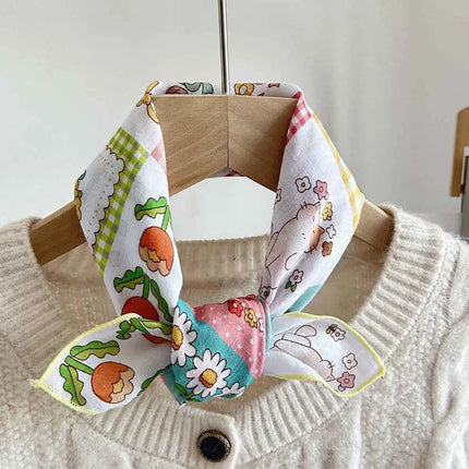 Spring and Summer New Women's Small Silk Scarf, Skin-Friendly and Comfortable Bohemian Small Square Scarf, European and American Versatile Flower Print Scarf, Scarf and Headband