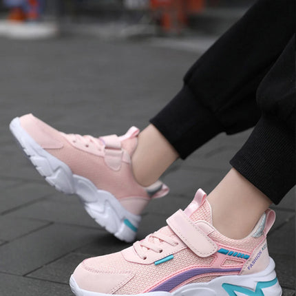 Children's Casual Pink Girls' Mesh Breathable Shoes, Fashionable Lightweight Running Shoes for Teenagers and Students Aged 7-15, Children's Sports Shoes for Girls