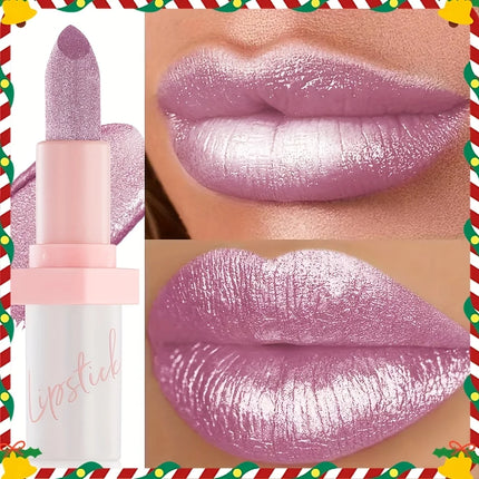 Waterproof Shimmer Lipstick, Pearlescent Long Lasting Lip Color, Moisturizing Plumping Lipstick for Glam Night Out
