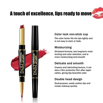 1Pc DNM Double-Ended Lip Liner And Lipstick Set High-Pigmented Long-Lasting Waterproof Non-Stick Valentine's Day Makeup Gift