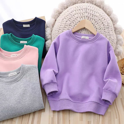Fashion Girls Boys Sweatshirts Clothing Autumn Solid Color Casual Long Sleeve Pullover Children's Clothes Teen 6 8 10 12 Years