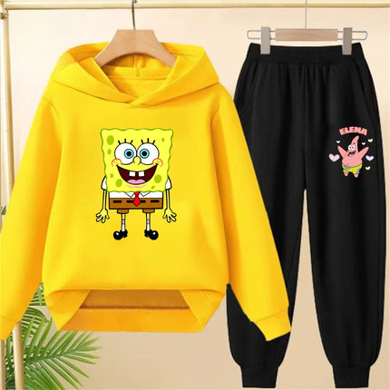 Yellow Children's hoodie SpongeBob Square Pants 3-12 years kids girls boy clothing tops+pants set leisure outerwear sweatshirt
