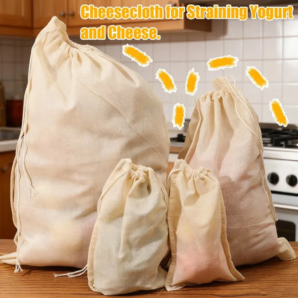 6/1x Reusable Cotton Filter Cloth Drawstring Nut Bag Strainer Tofu Cheese Milk Coffee Filter Home Kitchen Dining Bar Gadgets