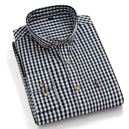 High Quality 100% Cotton Fashion Korena Popular Plaid Shirts for Men Slim Fit Formal Casual Shirt Trends Elegant Office Clothes