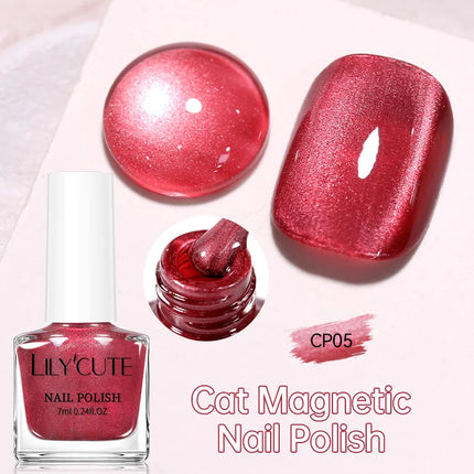 LILYCUTE 7ml Silver Glass Cat Magnetic Nail Polish Pink Colorful Shining Effect Nail Art Varnish No Need Lamp Air Dry