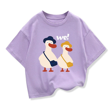Two Ducks Original Design Summer Children Clothing Kids Short Sleeve t shirts Boys Girls Casual Loose Tee Pure Cotton Tops