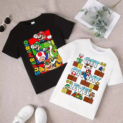 2026 New Summer Cotton T-shirt Super Mario Cartoon T-shirt Men's and Women's Fashion Top Children's Role Playing Short Sleeve