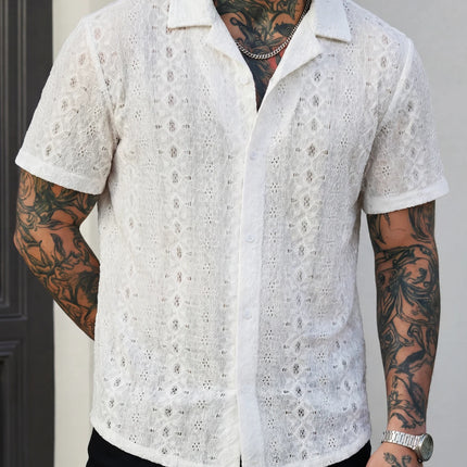 Summer New Breathable Openwork Men's Fashion Beach Vacation Knit Jacquard Shirt