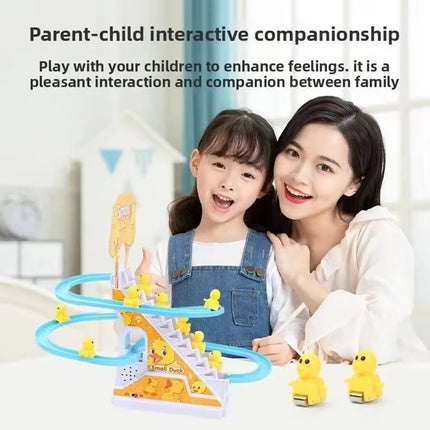 DIY- Electric Small Ducks Climbing Toys Ducks Chasing Race Track Game Set with Lights & Music Roller Coaster Toy for Kids Gift