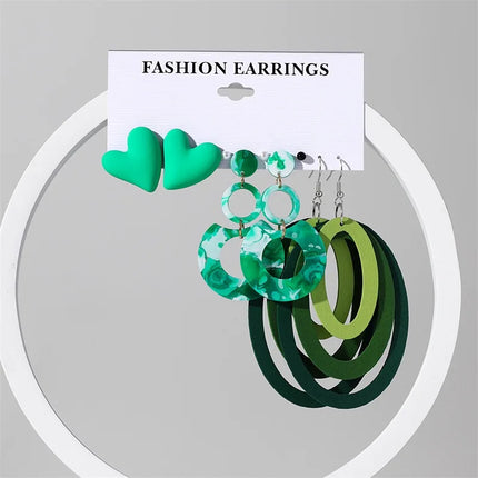Green Butterfly Heart Dangle Earring Set for Girls Acrylic Gold Color Pearl Set Ear Rings 2023 New Fashion Jewelry Gifts