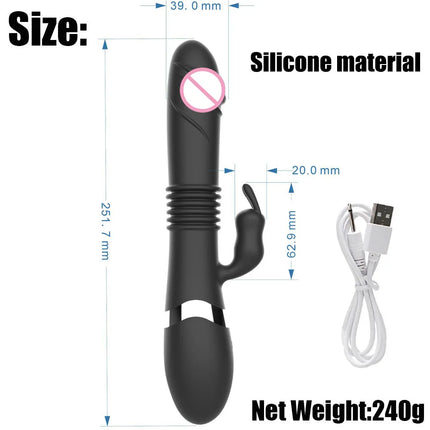 Silicone Rabbit Vibrator Large Dildo G Spot Clitoral Stimulator, Waterproof Rechargeable Dual Motor Female Masturbator Dildo