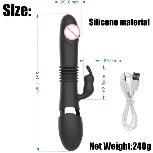 Silicone Rabbit Vibrator Large Dildo G Spot Clitoral Stimulator, Waterproof Rechargeable Dual Motor Female Masturbator Dildo