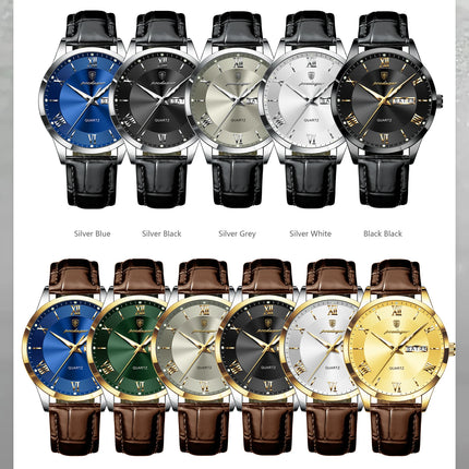 POEDAGAR Classic Luxury Men's Wristwatch Date Week Leather Business Man Watch Waterproof Luminous Fashion Quartz Watches For Men