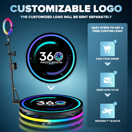 Rotating 360 Photo Booth Machine Selfie Stand App Control Freee Customize Logo With RGB Ring Light For Party Event With Case