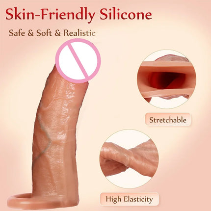 Reusable Realistic Soft Penis Silicone Condom Enlargement Cock Sleeve Extender Dildo Ring to Lock the Sperm Adult Men Sex Toys