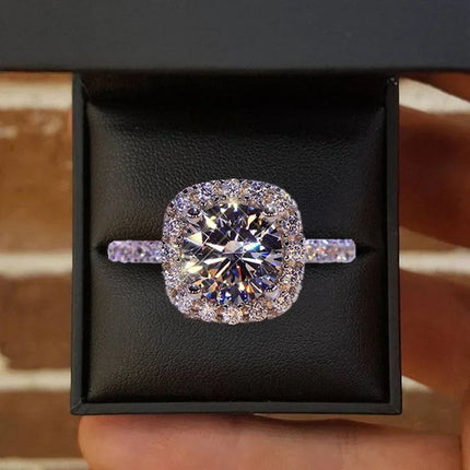 Classic Silver Color Engagement Wedding Rings for Women Fashion Metal Inlaid White Zircon Stones Bridal Ring Jewelry