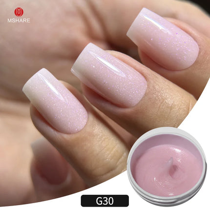 MSHARE 50g Shimmer Pink White Acrylic Gel TPO Free Glitter Shiny Extension Acryl Hard Gel Nails Sculpting Construction