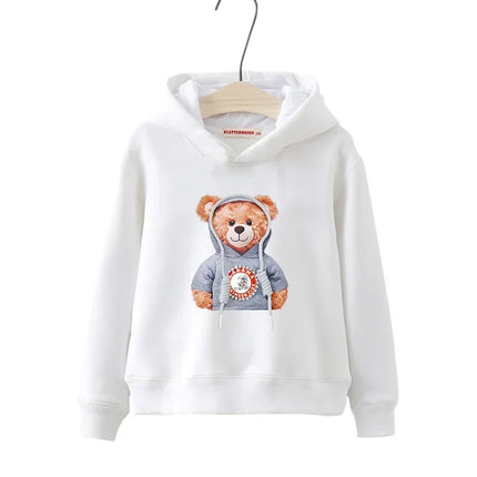 Autumn Winter Long Sleeve Teddy Bear Print Children Hoodie Kids Girl Boys Cartoon Street Casual Hip-hop Sweatshirts Pullover Top