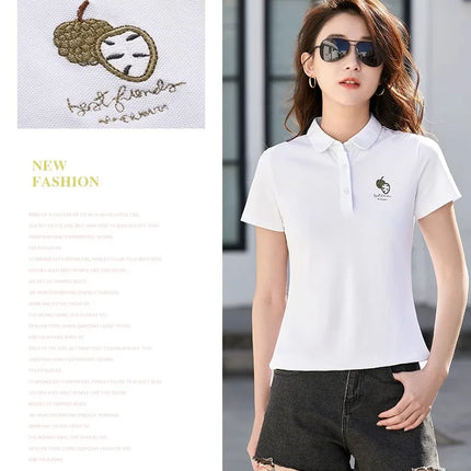 Korean version pure cotton lapel short sleeved women's T-shirt summer new high-end polo shirt embroidered casual plus size top