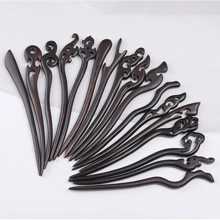 Ebony Wood Hairpins Handmade Purple Sandalwood Hair Stick for Women Fine Pattern Vintage Chinese Hair Pin Accessories
