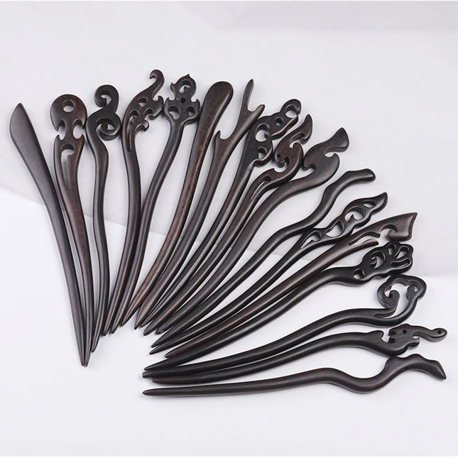 Ebony Wood Hairpins Handmade Purple Sandalwood Hair Stick for Women Fine Pattern Vintage Chinese Hair Pin Accessories