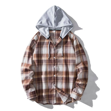 Autumn Hot Sale Of The Season Men's Plaid Hooded Casual Shirt Independent Station Cross-Border Checkered Hoodie Style Floral Patchwork