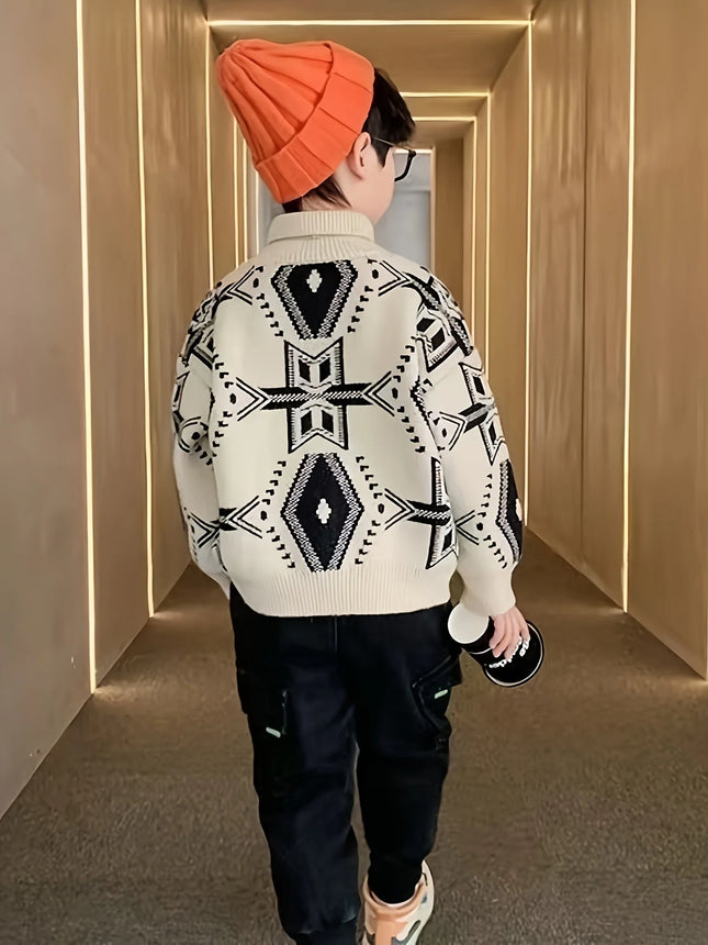 Boys' Sweater, Stylish Winter Clothing, New Style for Young Children, Lapel Collar, Thickened Autumn and Winter Knit Top, Korean Style