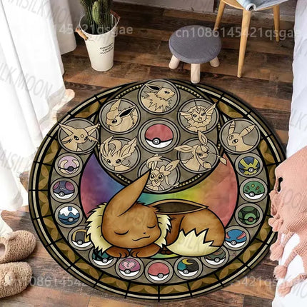 1PC Cartoon Japan Pokemon Sylveon Print Round Carpet for Living Room Bedroom Table Chair Sofa Home Decor Area Rug Luxury Gift