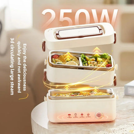 New 1.2L Double Layer Electric Lunch Box 304 Stainless Steel Insulation Electric Lunch Box Portable 3 in 1 Steamer Rice Cooker