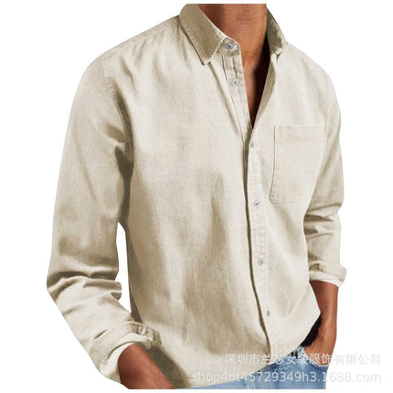 Long Sleeve Collared Men's Shirt Business Commute Style Polyester Fabric Machine Washable Spring Autumn Collection 2025