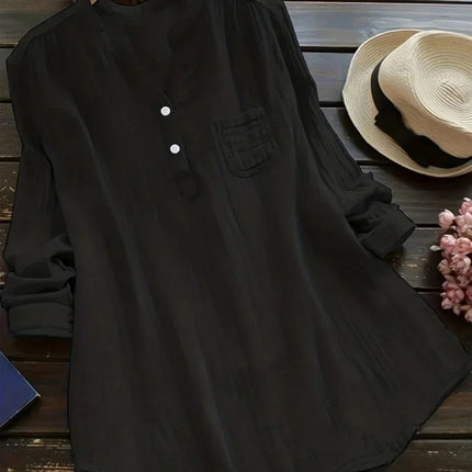 Plus Size 1XL-5XL Women's Casual Lapel Shirt Solid Color Long Sleeved Shirt Fashion Button Up Shirt
