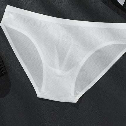 Men's Transparent Underwear Ice Silk Ball Pouch Panties Letter Seamless Ultra Thin Summer Breathable Low Waist Triangle Pants