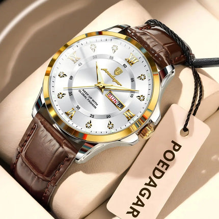 POEDAGAR Original Luxury Male Wristwatch Waterproof Luminous Date Week Men Watch High Quality Leather Quartz Men's Watches Reloj