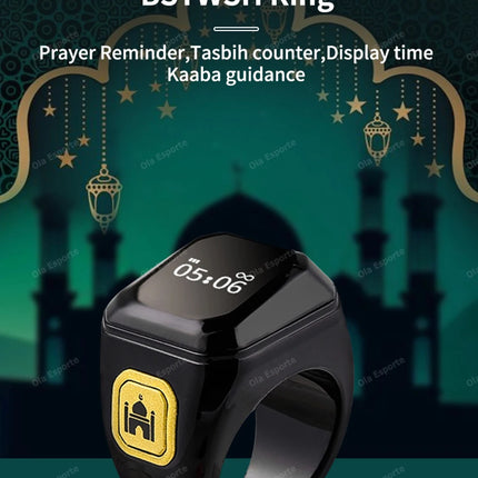 2025 IQibla Smart Zikr Ring Praise Tasbih Tally Electronic Digital Counter for Muslims Prayer Time Vibration Reminder Waterproof