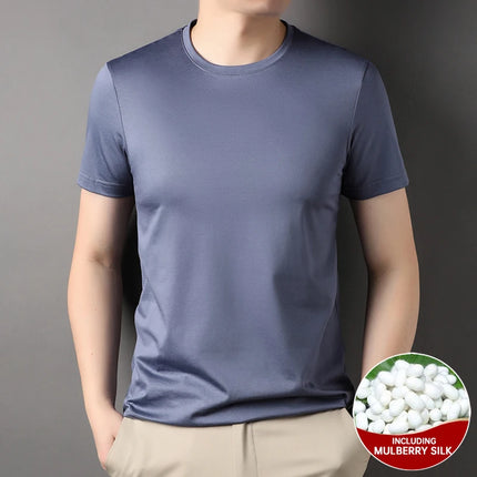 Top Grade 1.7% Mulberry Silk New Brand Tops Round Neck t Shirts For Men 2025 Summer Short Sleeve Casual Fashion Mens Clothing