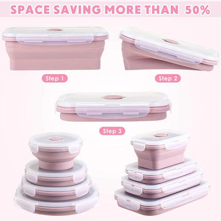 Collapsible Food Storage Containers Foldable Silicone Lunch Containers with Lids, Rectangle Collapsible Bowls Round Food Bowls