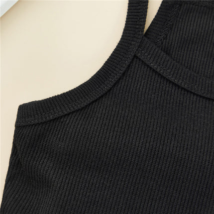 1-6 Years Kids Girls Casual Tank Tops Solid Black Gray Sleeveless Knitted Sling Crop Tops For Girls