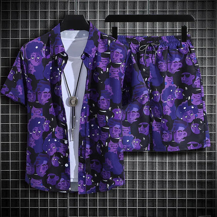 Hainan Island Beach Shirt Men's Set Sanya Travel Hawaii Large Size Floral Print Five-Quarter Pants Short Sleeve Casual Shirt