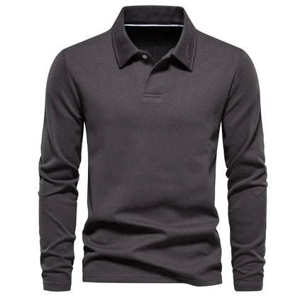 New men's long-sleeve cotton polo, embroidered, sport collar, trendy & versatile.