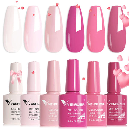 6pcs/kit VENALISA Valentine's Day Collection Lovely Pink Nails HEMA FREE TPO FREE Soak Off UV LED Semi Permanent Set Gel Varnish