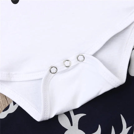 0-24months Baby Boys 3pcs Clothing Set Letter Pattern Deer head Romper And Print Pants And Hat Xmas Outfits For Infant Boys