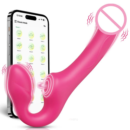 Strapless Strap-On G-Spot Dildo Vibrator Realistic Double-Ended Vibrating Butt Plug Anal Sex Toys for Women Lesbians Couples 18+