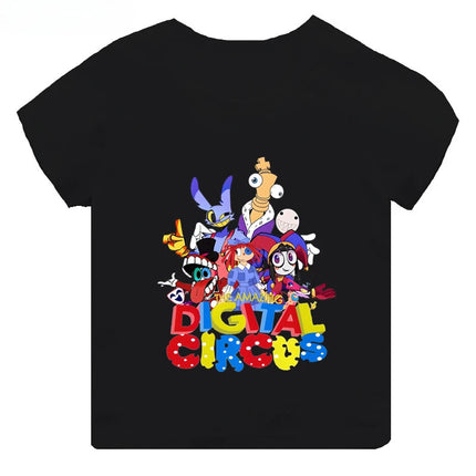 Hot Sale The Amazing Digital Circus Print Kids T-shirt Girls Clothes Baby Boys Black Short Sleeve Cotton T Shirt Children Tops