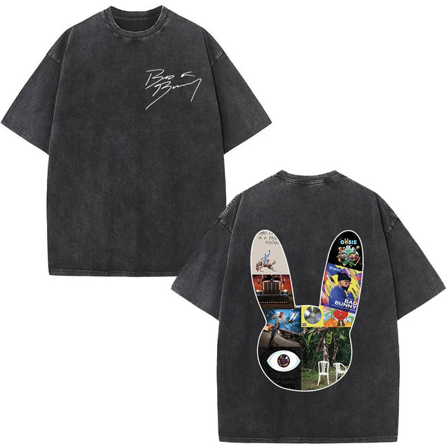 Washed Vintage Rapper Bad Bunny T-shirt Debi Tirar Mas Fotos DTMF Album 2025 T Shirts Men Women Hip Hop Oversized T-shirts Tops