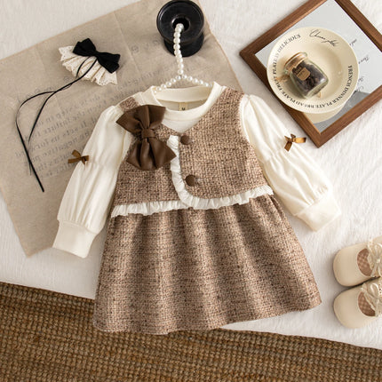Girls Evening Party Costume Spring Autumn Korean Style Baby Girl Dress Lace Bow Design Long Sleeved Black Dress 0-2 Years