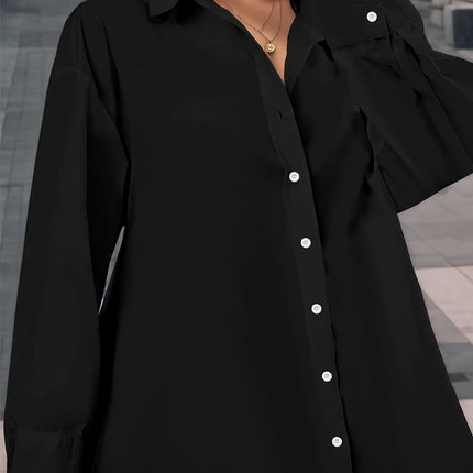 Plus Size Women's Crop Top Shirt Elegant Women's Tie-Front Long-Sleeved Shirt Solid Colour Suitable for Autumn
