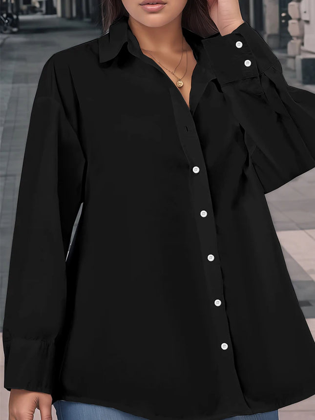 Plus Size Women's Crop Top Shirt Elegant Tie-Front Long-Sleeved Shirt Solid Color Suitable for Fall